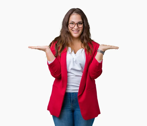 Hermosa Mujer Negocios Más Tamaño Joven Con Chaqueta Elegante Gafas — Foto de Stock