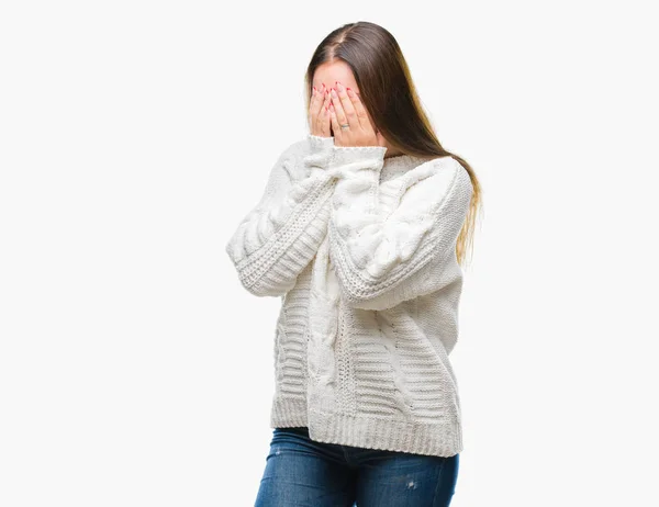 손으로 얼굴을 표정으로 스웨터를 우울증 — 스톡 사진