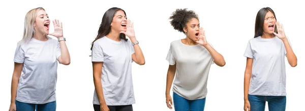 Kolaj Grubu Nun Çin Arap Afrikalı Amerikalı Kadın Bağırarak Ağzı — Stok fotoğraf