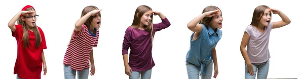 Collage Von Jungen Schönen Kleinen Mädchen Kind Über Isolierten Hintergrund — Stockfoto