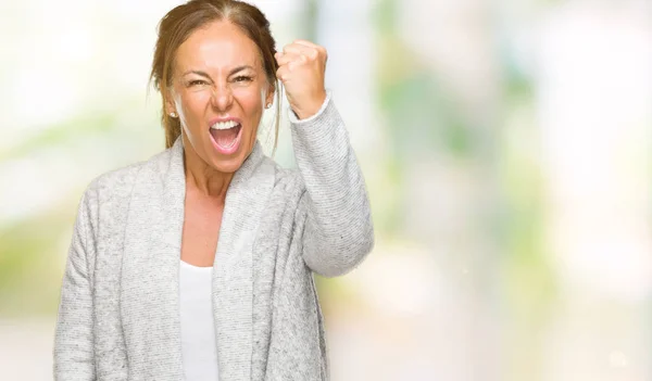 Volwassen Vrouw Mooie Middenleeftijd Winter Trui Dragen Geïsoleerd Achtergrond Boos — Stockfoto