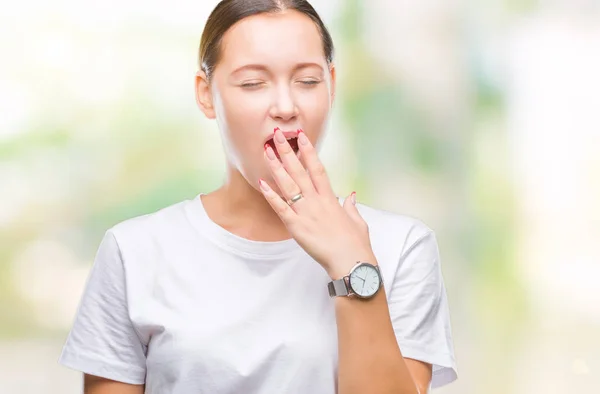 Junge Schöne Kaukasische Frau Über Isoliertem Hintergrund Gelangweilt Gähnend Müde — Stockfoto