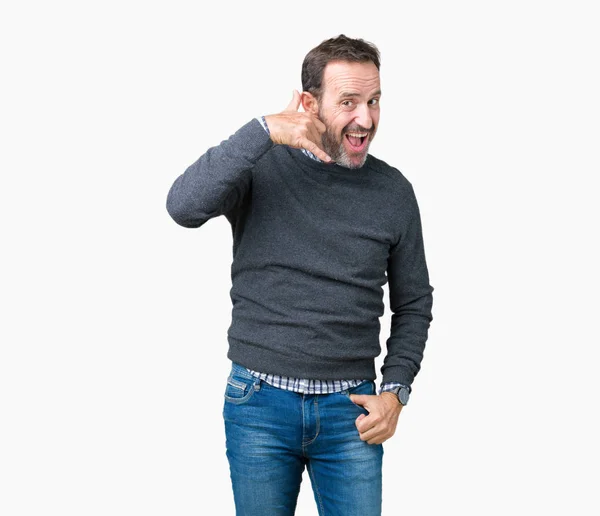 Handsome Middle Age Senior Man Wearing Sweater Isolated Background Smiling — Stock Photo, Image