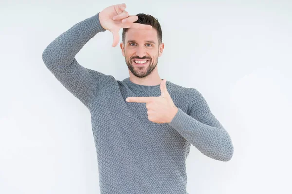 Young Handsome Man Wearing Casual Sweater Isolated Background Smiling Making — Stock Photo, Image