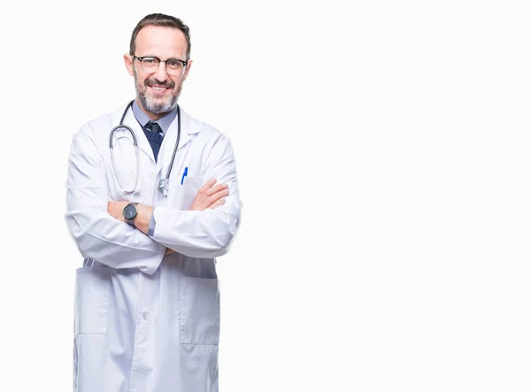 Middle Age Senior Hoary Doctor Man Wearing Medical Uniform Isolated — Stock Photo, Image