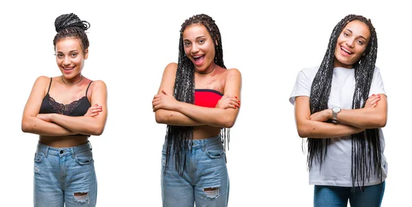 Colagem Cabelo Trançado Linda Mulher Americana Africana Com Marca Nascimento — Fotografia de Stock