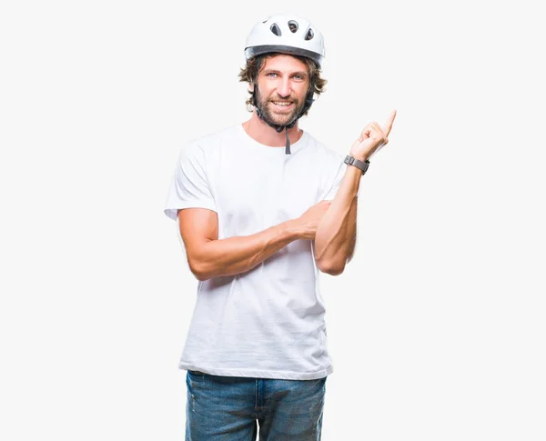 Handsome Hispanic Cyclist Man Wearing Safety Helmet Isolated Background Big — Stock Photo, Image