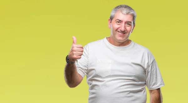 Handsome Senior Man Isolated Background Doing Happy Thumbs Gesture Hand — Stock Photo, Image