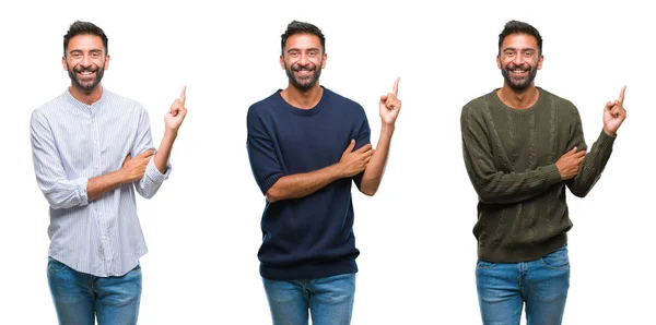 Colagem Belo Jovem Indiano Sobre Fundo Isolado Com Grande Sorriso — Fotografia de Stock