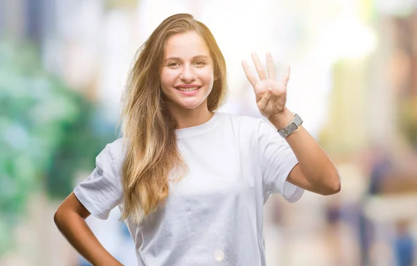 Giovane Bella Donna Bionda Indossa Casual Shirt Bianca Sfondo Isolato — Foto Stock