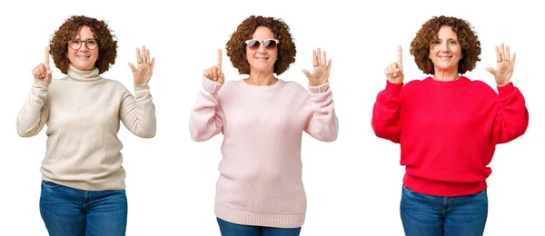 Collage Della Donna Anziana Mezza Età Che Indossa Maglione Invernale — Foto Stock