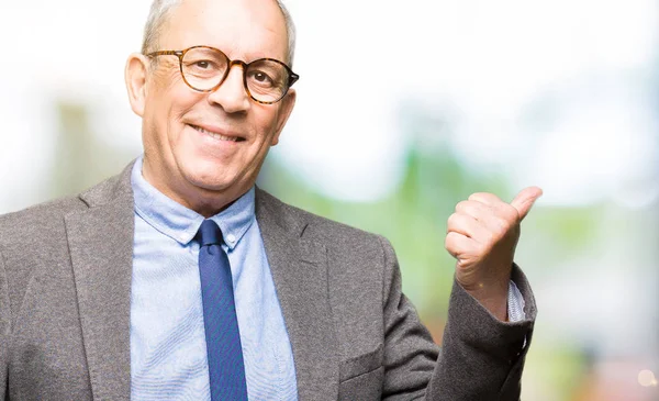 Handsome Senior Businesss Man Wearing Glasses Tie Smiling Happy Face — Stock Photo, Image