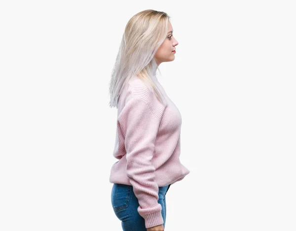 Young Blonde Woman Wearing Winter Sweater Isolated Background Looking Side — Stock Photo, Image