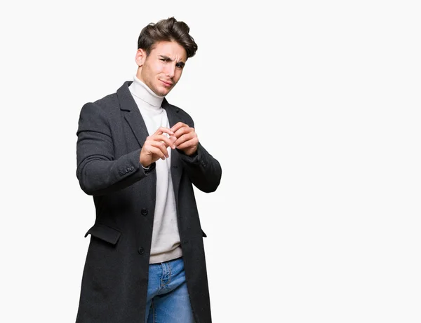 Young Elegant Man Wearing Winter Coat Isolated Background Disgusted Expression — Stock Photo, Image