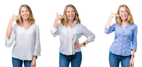 Collage Hermosa Mujer Negocios Rubia Sobre Fondo Blanco Aislado Sonriendo — Foto de Stock
