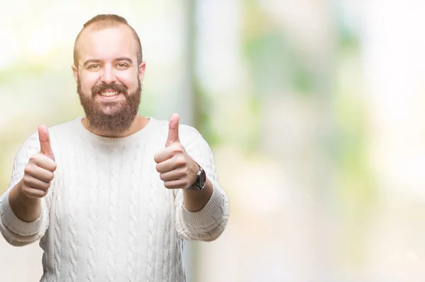 Homem Jovem Hipster Caucasiano Vestindo Camisola Inverno Sobre Fundo Isolado — Fotografia de Stock