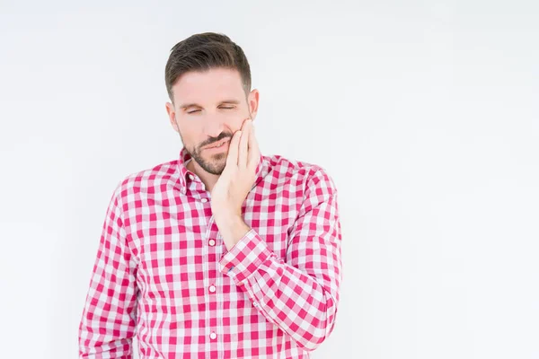 Homem Bonito Jovem Vestindo Camisa Sobre Fundo Isolado Tocando Boca — Fotografia de Stock