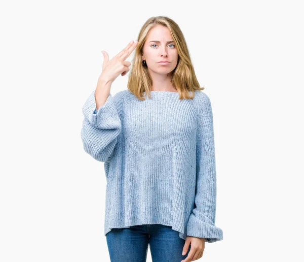 Schöne Junge Frau Trägt Blauen Pullover Über Isoliertem Hintergrund Schießen — Stockfoto