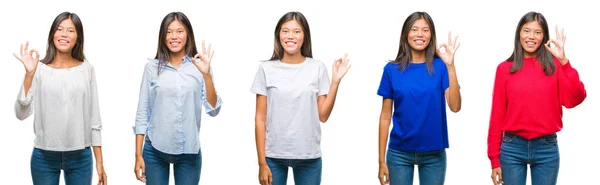 Samenstelling Van Chinese Aziatische Vrouw Geïsoleerde Achtergrond Glimlachend Positieve Doen — Stockfoto