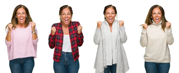 Collage Hermosa Mujer Mediana Edad Con Suéter Invierno Sobre Fondo — Foto de Stock