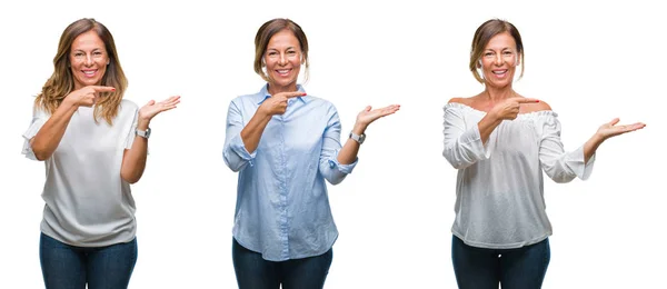 Collage Mezza Età Donna Ispanica Sfondo Isolato Stupito Sorridente Alla — Foto Stock