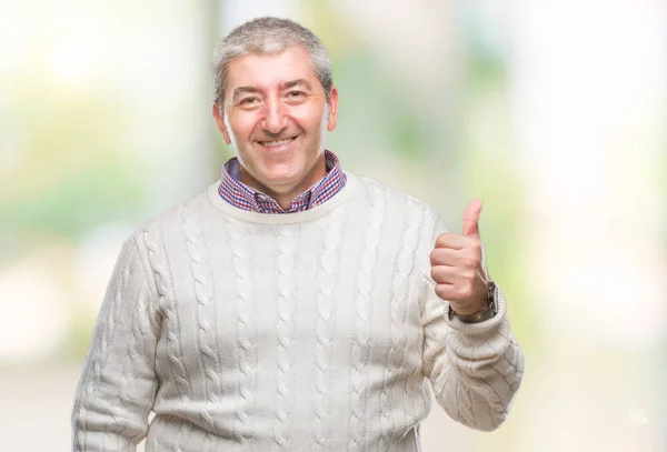 Hombre Mayor Guapo Usando Suéter Invierno Sobre Fondo Aislado Haciendo —  Fotos de Stock