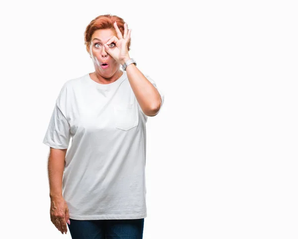 Atrractive Senior Caucasian Redhead Woman Isolated Background Doing Gesture Shocked — Stock Photo, Image