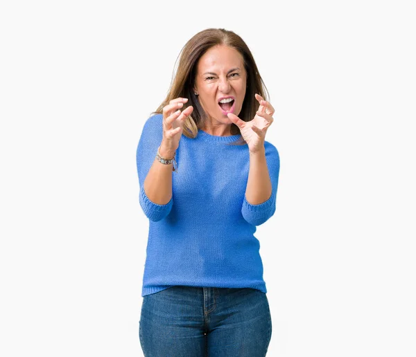 Middle Age Beautiful Woman Wearing Winter Sweater Isolated Background Shouting — Stock Photo, Image