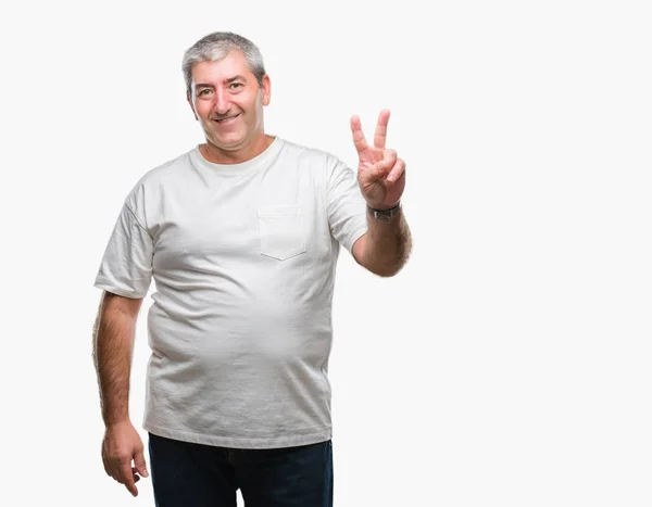 Hombre Mayor Guapo Sobre Fondo Aislado Sonriendo Con Cara Feliz —  Fotos de Stock