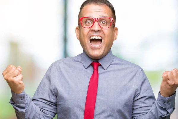 Hombre Árabe Mediana Edad Con Gafas Rojas Moda Sobre Fondo — Foto de Stock