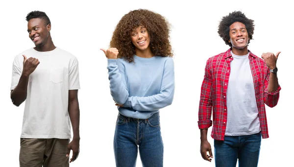 Collage Afroamericanos Grupo Personas Sobre Fondo Aislado Sonriendo Con Cara — Foto de Stock