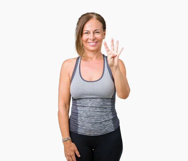 Schöne Frau Mittleren Alters Die Sportkleidung Über Isoliertem Hintergrund Trägt — Stockfoto