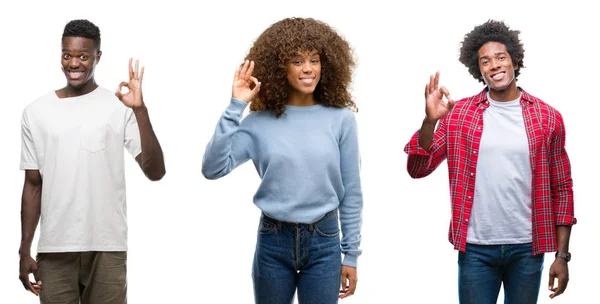 Parmak Ile Işareti Yapıyor Olumlu Kolaj Afro Amerikan Grup Gülümseyen — Stok fotoğraf