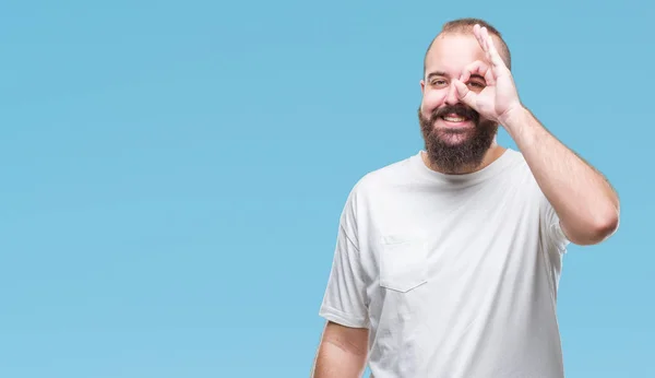 Man Van Jonge Kaukasische Hipster Dragen Casual Shirt Geïsoleerde Achtergrond — Stockfoto