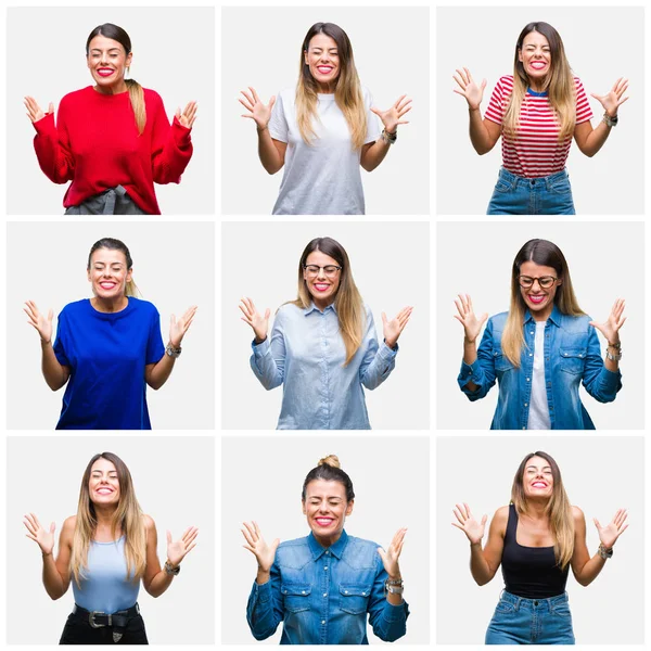 Collage Giovane Bella Donna Sfondo Isolato Che Celebra Pazzo Pazzo — Foto Stock