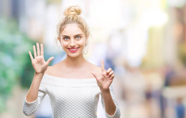 Joven Hermosa Rubia Azul Ojos Mujer Sobre Fondo Aislado Mostrando — Foto de Stock