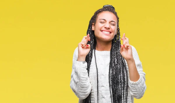 Jovem Trançado Cabelo Afro Americano Menina Vestindo Suéter Sobre Fundo — Fotografia de Stock