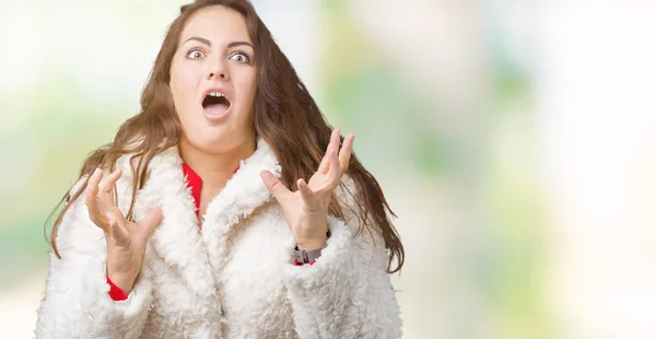 Beautiful Size Young Woman Wearing Winter Sheep Coat Isolated Background — Stock Photo, Image