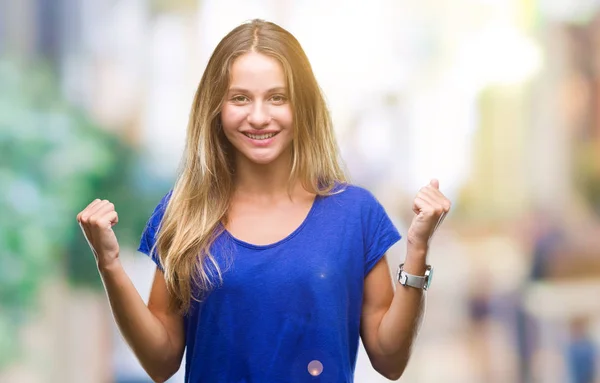 Joven Mujer Rubia Hermosa Sobre Fondo Aislado Celebrando Sorprendido Sorprendido —  Fotos de Stock