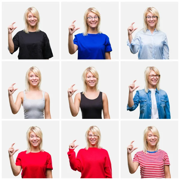 Collage Beautiful Blonde Woman Wearing Differents Casual Looks Isolated Background — 图库照片