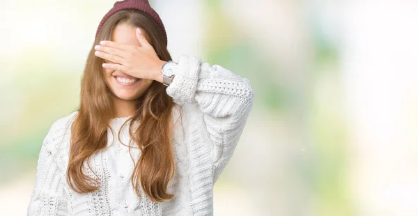 Young Beautiful Brunette Hipster Woman Wearing Glasses Winter Hat Isolated — Stock Photo, Image