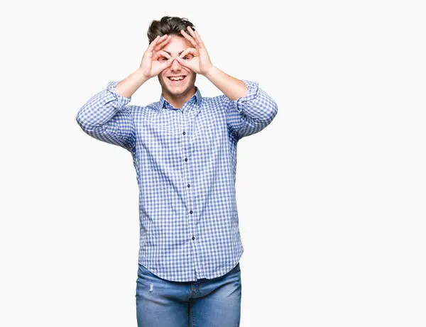 Young Handsome Business Man Isolated Background Doing Gesture Binoculars Sticking — Stock Photo, Image