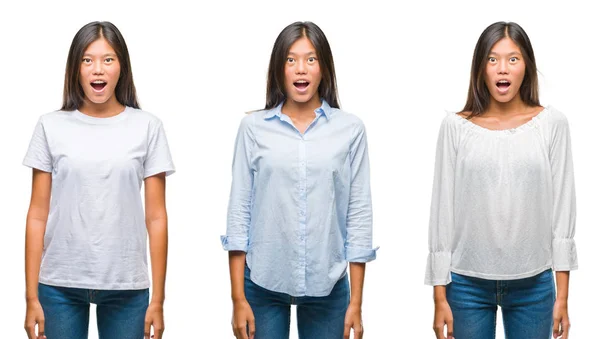 Collage Jeune Femme Asiatique Debout Sur Fond Blanc Isolé Effrayé — Photo