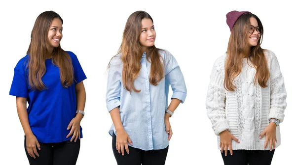 Collage Smuk Ung Kvinde Isoleret Baggrund Kigger Væk Til Side - Stock-foto