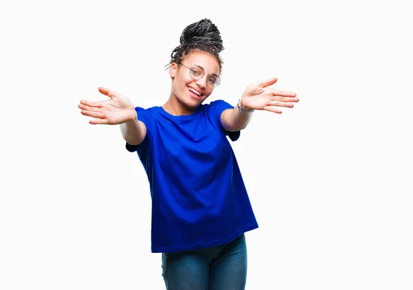 Jovem Trançado Cabelo Afro Americano Menina Vestindo Óculos Sobre Fundo — Fotografia de Stock