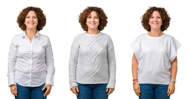 Collage Medelåldern Senior Business Kvinna Klädd Vit Shirt Över Vit — Stockfoto