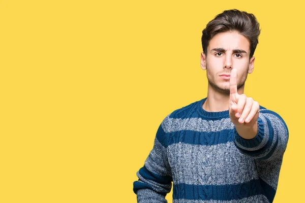 Joven Hombre Guapo Sobre Fondo Aislado Señalando Con Dedo Hacia — Foto de Stock