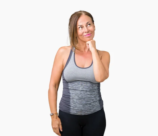 Beautiful Middle Age Woman Wearing Sport Clothes Isolated Background Hand — Stock Photo, Image