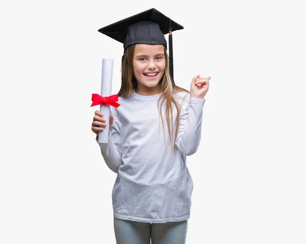 Young Beautiful Girl Wearing Graduate Cap Holding Degree Isolated Background — Stock Photo, Image