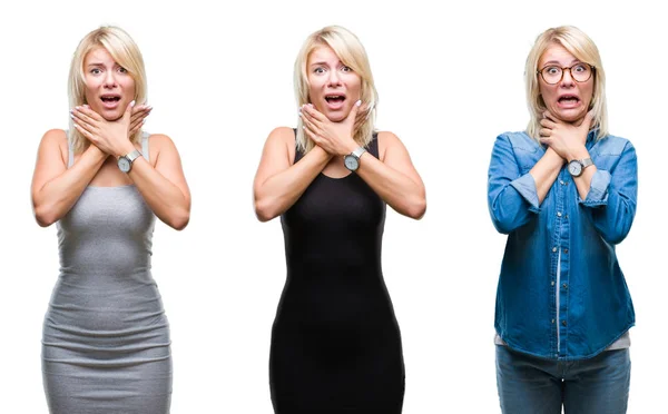 Collage Einer Schönen Blonden Frau Vor Isoliertem Hintergrund Die Schreit — Stockfoto